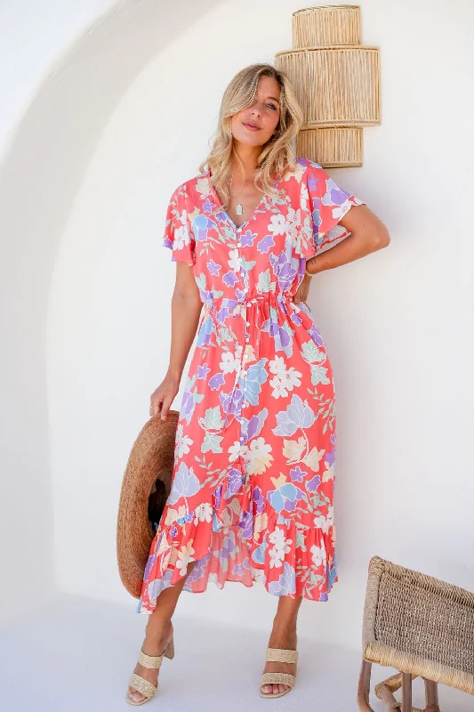 HELENA Ruffle Maxi Dress Fashionable High-Low Maxi Dress