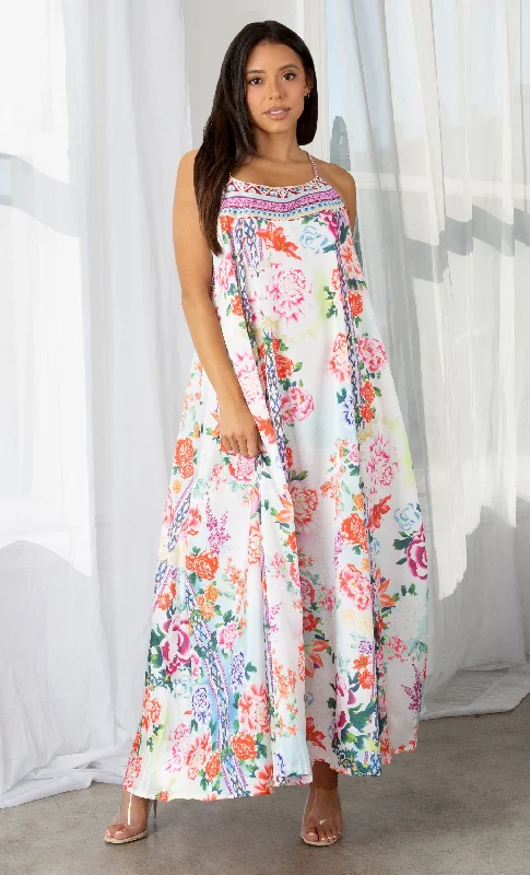 How Sweet It Is Multicolor Floral Pattern Sleeveless Spaghetti Strap Square Neck Casual Maxi Dress Comfortable Casual Maxi Dress