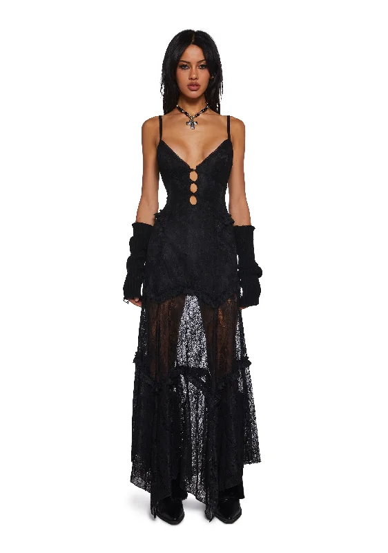Imagined West Maxi Dress - Black Elegant Wraparound Maxi Dress