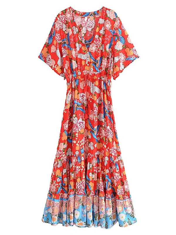IRIS Maxi Dress - Red Comfortable Fit-and-Flare Maxi Dress