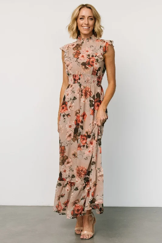 Kearny Ruffle Maxi Dress | Blush + Vintage Floral Comfortable Bohemian Maxi Dress