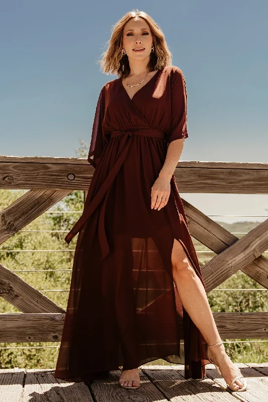 Kia Kimono Maxi Dress | Mahogany Elegant Boho Maxi Dress