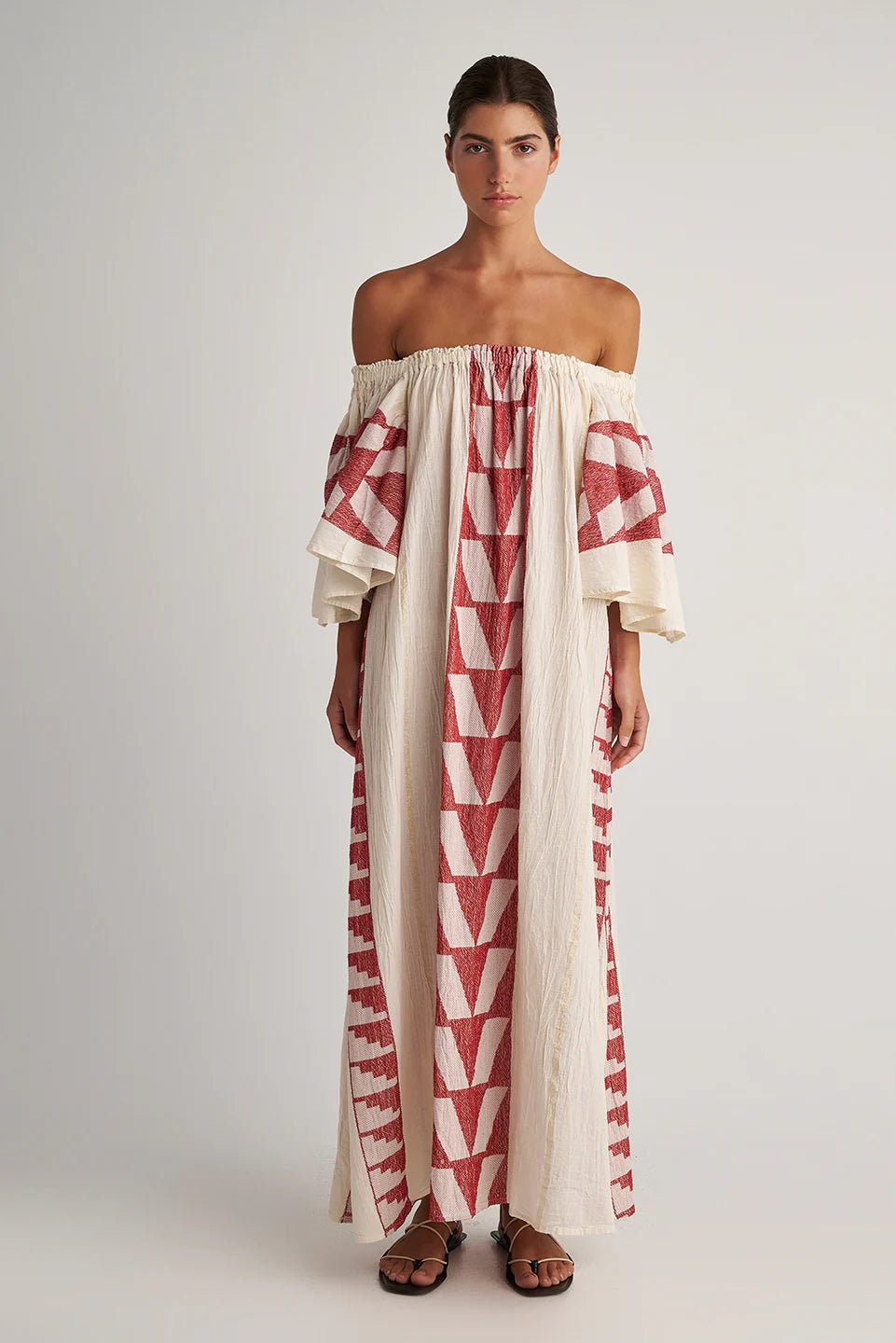 Knossos Maxi Dress in Red/Natural Cozy Open-Back Maxi Dress