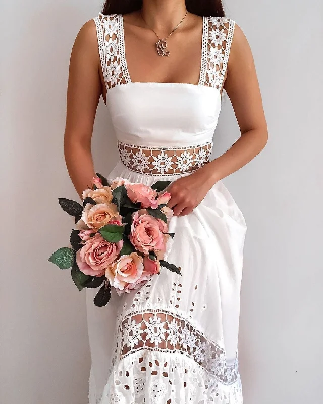 Zjkrl Lace Patchwork Elegant Maxi Dress Chic Summer Maxi Dress
