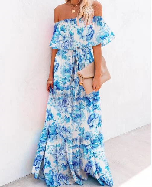 Levy Floral Off The Shoulder Maxi Dress Cozy Knitted Maxi Dress