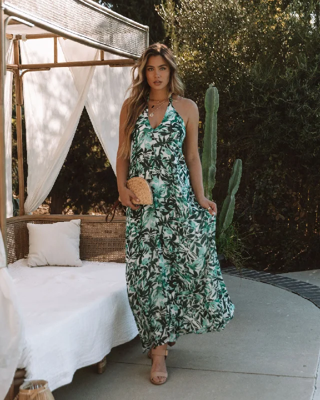 Lewyn Floral Halter Maxi Dress Classic A-Line Maxi Dress