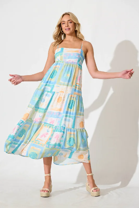 Lisette Maxi Dress In Bright Multi Patchwork Comfortable Fitted Maxi Dress