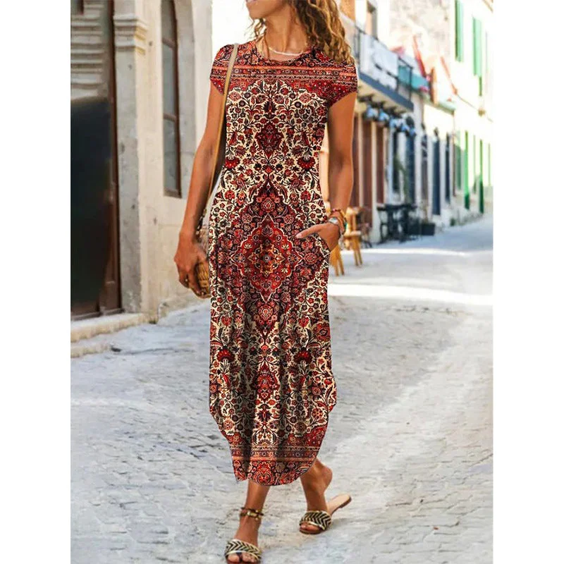 Little Miss Floral Pocketed High Low Tiered Maxi Dress Cozy Maxi Dress with Slit