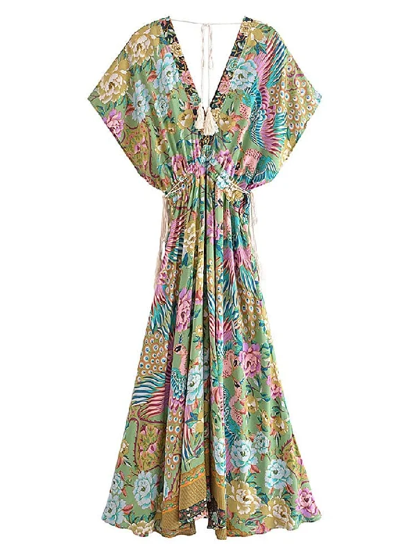 LUNAR Maxi Dress - Green Comfortable Bohemian Maxi Dress