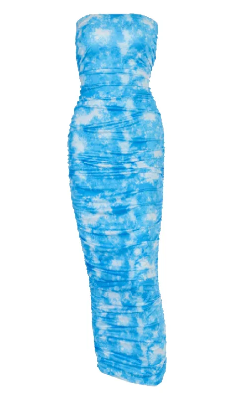 Magical Voyage Tie Dye Pattern Strapless Ruched Bodycon Casual Maxi Dress Comfortable Ruffle Maxi Dress Magical Voyage Tie Dye Pattern Strapless Ruched Bodycon Casual Maxi Dress Comfortable Ruffle Maxi Dress