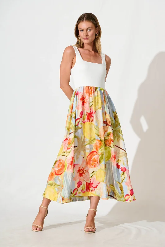 Momentum Maxi Dress in Multi Floral Fashionable Open-Back Maxi Dress