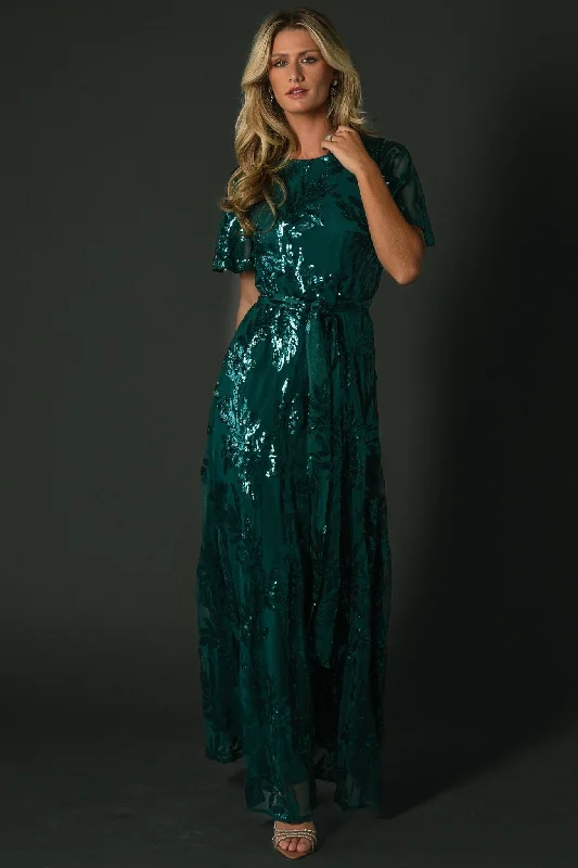 Muse Sequin Maxi Dress | Emerald Fashionable Chiffon Tiered Maxi Dress