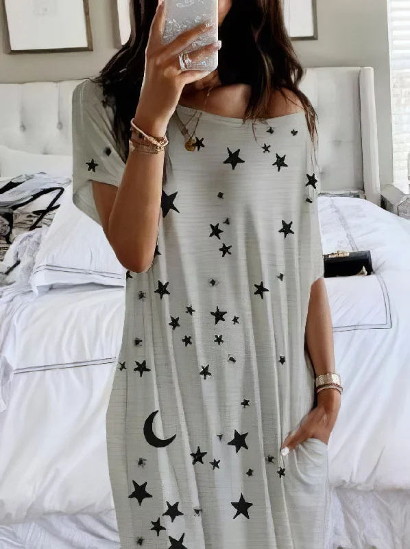 Night Sky Print Maxi Dress Fashionable Button-Down Maxi Dress