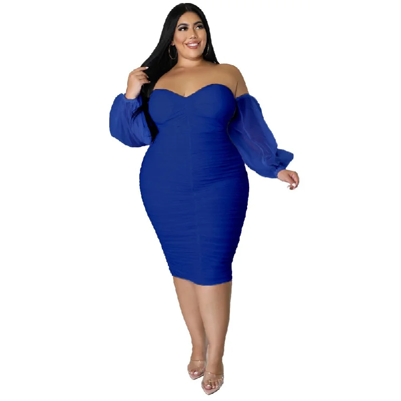 Plus Size Dress Women Party Off Shoulder Mesh Sleeve Sexy Elegant Maxi Dresses Birthday Outfits Wholesale Dropshipping Elegant Maxi Dress with Ruffles