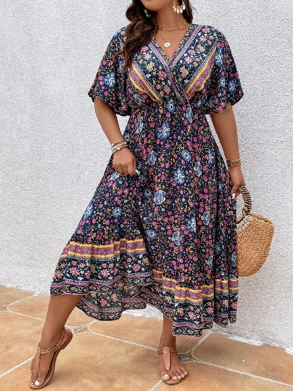 PLUS SIZE Mika Maxi Dress - Navy Trendy Off-Shoulder Ruffle Maxi Dress