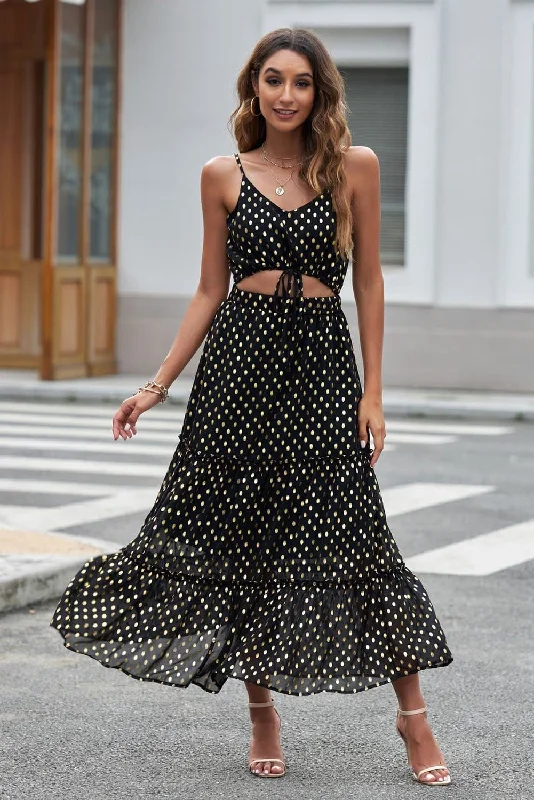 Polka Dot Cutout Spaghetti Strap Tiered Maxi Dress Cozy Wrap Maxi Dress