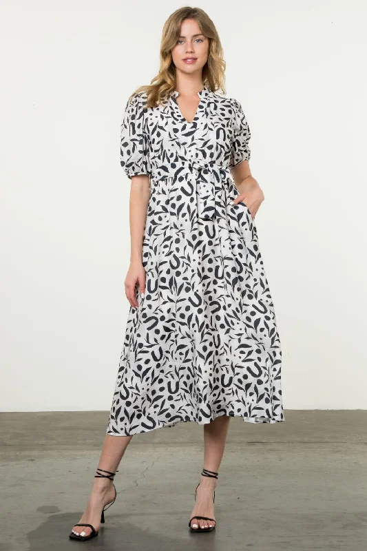 Puff Sleeve Print Maxi Dress Comfortable Maxi Dress with Slits