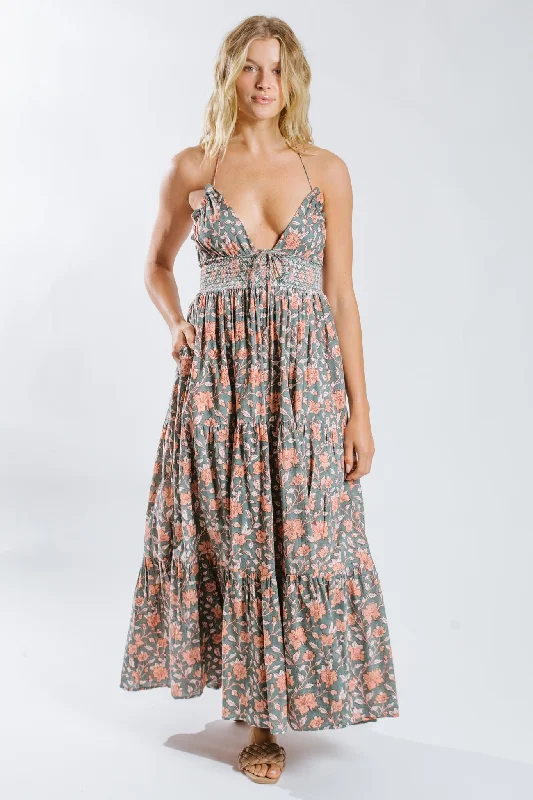 Eshika Spaghetti Halter Maxi Dress Cozy Ribbed Maxi Dress