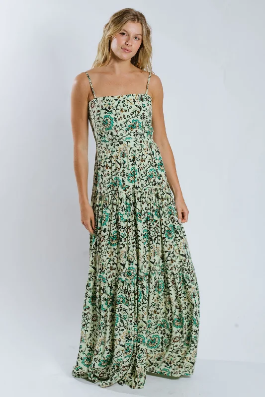 Deema Tiered Maxi Dress Elegant Lace-Up Maxi Dress