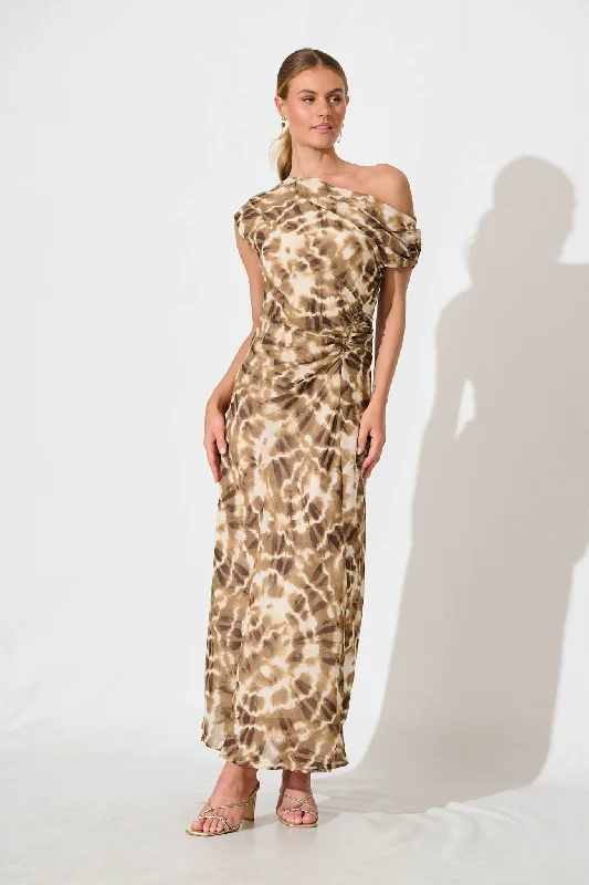 Samina Maxi Dress in Coffee and Cream Leopard Print Chiffon Elegant Floral Maxi Dress Samina Maxi Dress in Coffee and Cream Leopard Print Chiffon Elegant Floral Maxi Dress