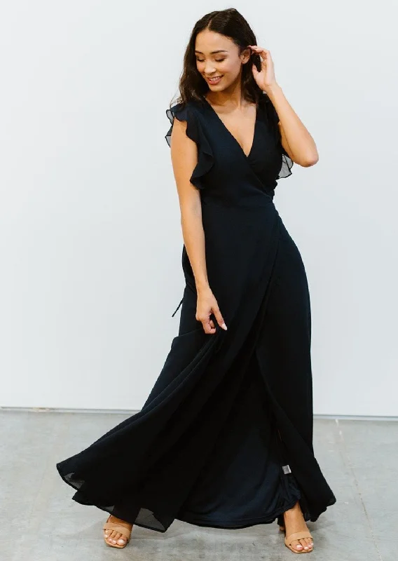 Saya Wrap Maxi Dress | Navy Fashionable Chiffon Maxi Dress