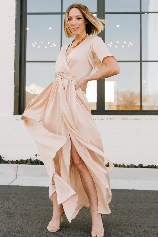 Sicily Satin Maxi Dress | Natural Comfortable T-Shirt Maxi Dress