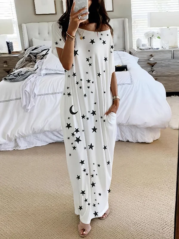 Star and Moon Maxi Dress Fashionable Faux Wrap Maxi Dress