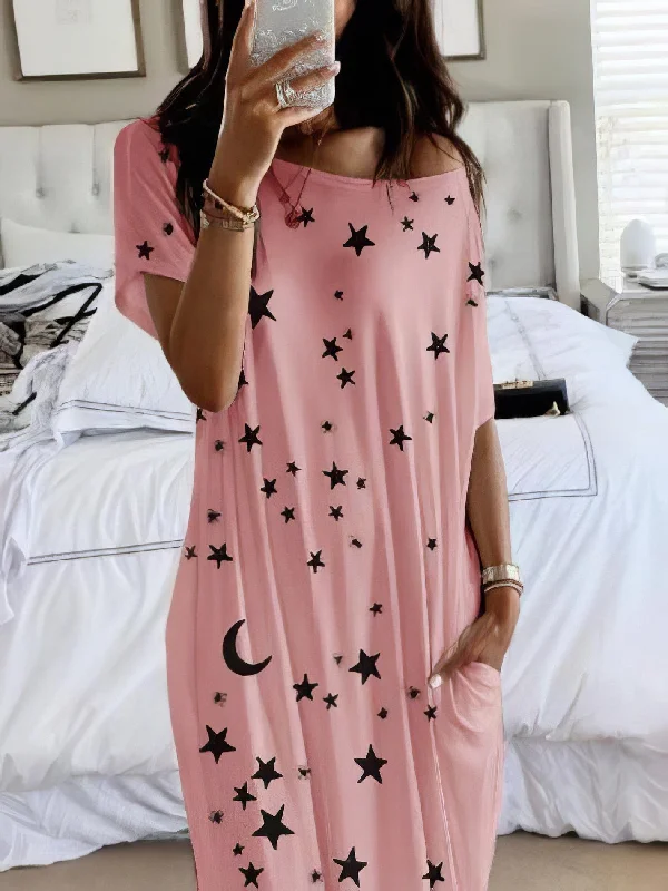 Starry Maxi Dress with Pockets Comfortable Maxi Dress with Belt