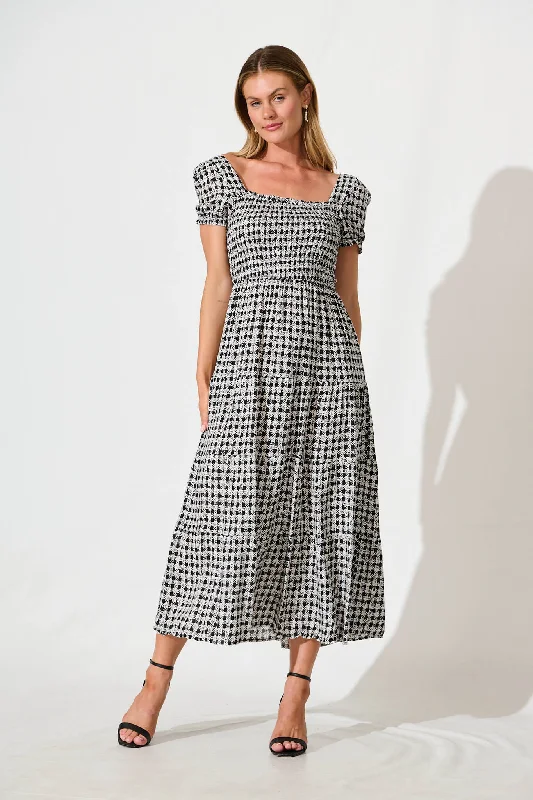 Take Me Out Maxi Dress in Black Gingham Check Fashionable Layered Maxi Dress