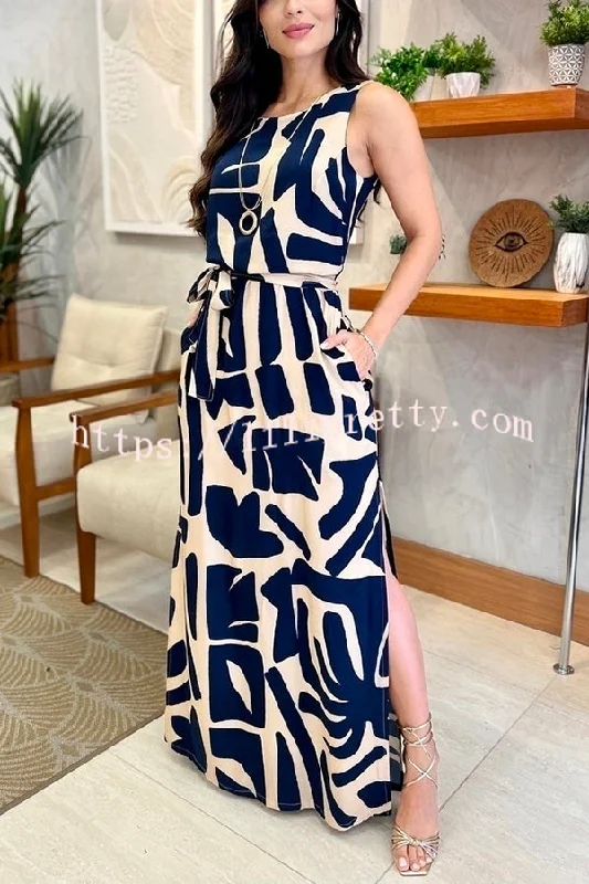 Unique Printed Sleeveless Slit Lace Up Waist Pocket Maxi Dress Fashionable Button-Down Maxi Dress Unique Printed Sleeveless Slit Lace Up Waist Pocket Maxi Dress Fashionable Button-Down Maxi Dress