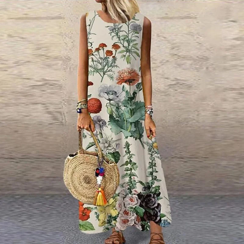 Vintage Floral Printed Women Sleeveless Sundress Summer Loose Casual Beach Long Dress Ladies Bohemia Maxi Dresses Party Vestidos Trendy Floral Print Maxi Dress Vintage Floral Printed Women Sleeveless Sundress Summer Loose Casual Beach Long Dress Ladies Bohemia Maxi Dresses Party Vestidos Trendy Floral Print Maxi Dress