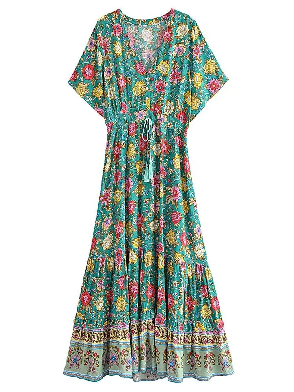 VIVIANA Maxi Dress - Green Stylish Maxi Dress with Pleats