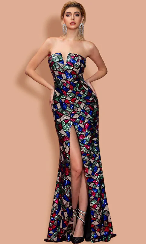 Window Dressing <br><span>Multicolor Sequin Stained Glass Geometric Pattern Strapless V Neck Center Slit Mermaid Maxi Dress</span> Stylish V-Neck Maxi Dress Window Dressing <br><span>Multicolor Sequin Stained Glass Geometric Pattern Strapless V Neck Center Slit Mermaid Maxi Dress</span> Stylish V-Neck Maxi Dress
