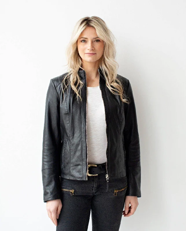 Chicago Urban Leather Jacket A-Line Jacket Boat Neck Shawl Collar