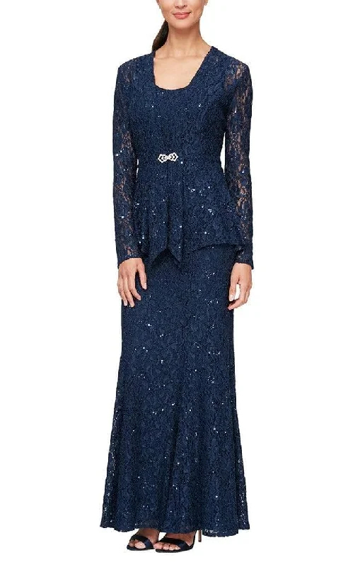 Alex Evenings - 84122452 Sequined Lace Jacket Sheath Dress Belted Jacket Elasticated Jacket Padded Jacket Alex Evenings - 84122452 Sequined Lace Jacket Sheath Dress Belted Jacket Elasticated Jacket Padded Jacket