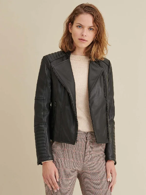 Alexis Quilted Leather Moto Jacket For Women Insulated Jacket Fitted Jacket Loose Jacket