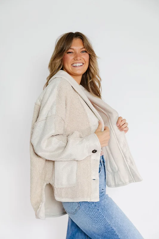 Ashe Jacket in Taupe Snapped Jacket Toggled Jacket Drawstring Jacket
