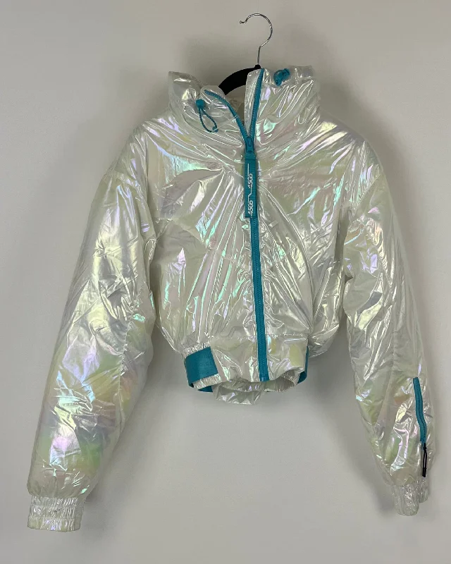 Asos Ski and Snow Cropped Iridescent Jacket - Size 2 Stand-Up Collar Roll-Neck Collar Turtle Neck