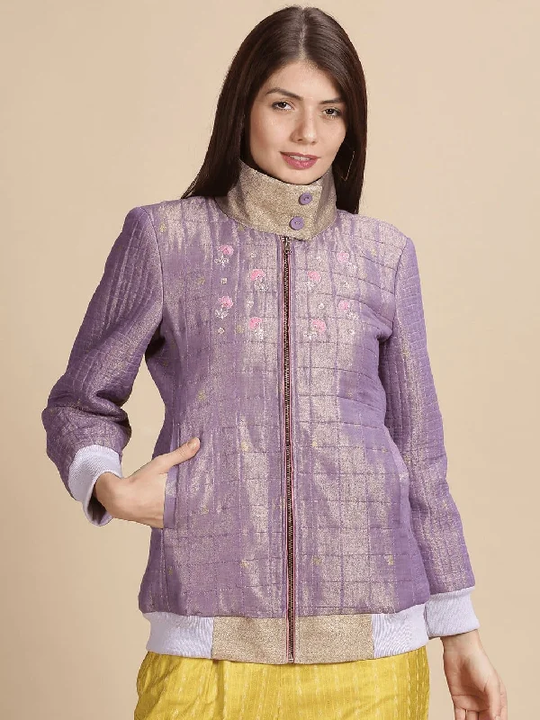 Mauve Zari Bomber Jacket Zippered Jacket Buttoned Jacket Snapped Jacket