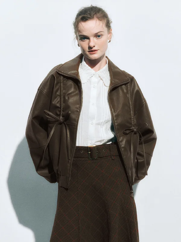Bow Decor Leather Jackets Rayon Jacket Velvet Jacket Corduroy Jacket