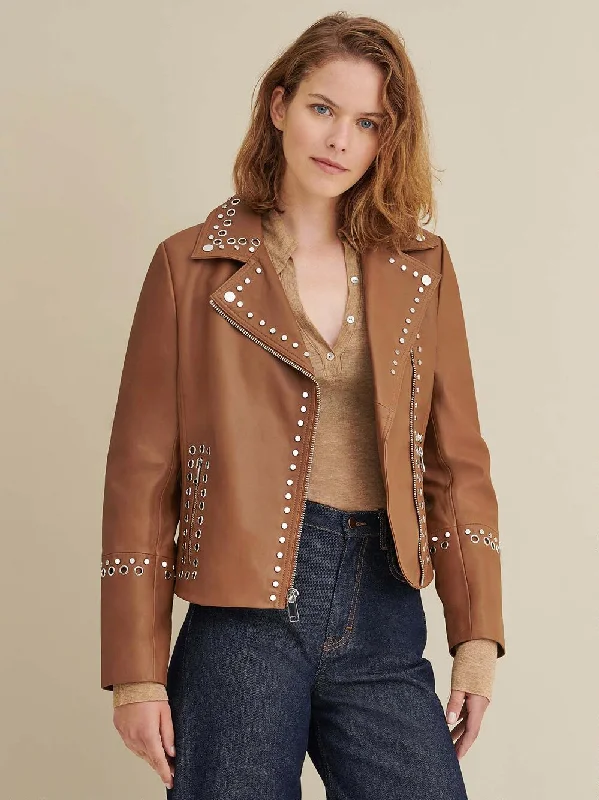 Bree Studded Womens Leather Jacket Anorak Shell Jacket Lightweight Jacket