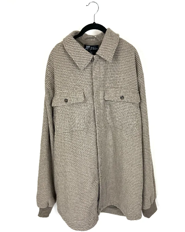 Brown and Beige Button Up Wool Jacket - Mens 2XL Tall/Womens 3X Denim Jacket Leather Jacket Suede Jacket Brown and Beige Button Up Wool Jacket - Mens 2XL Tall/Womens 3X Denim Jacket Leather Jacket Suede Jacket