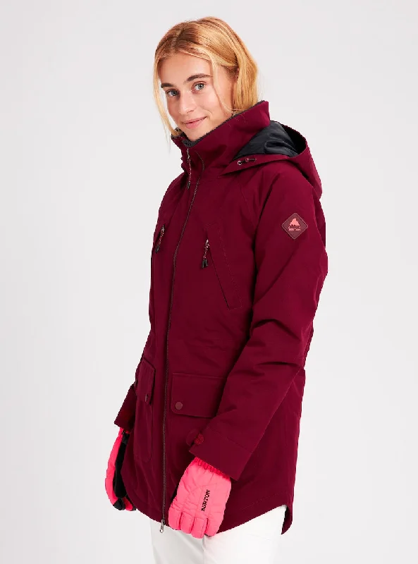 Burton Prowess Womens Jacket Mulled Berry Snapped Jacket Toggled Jacket Drawstring Jacket