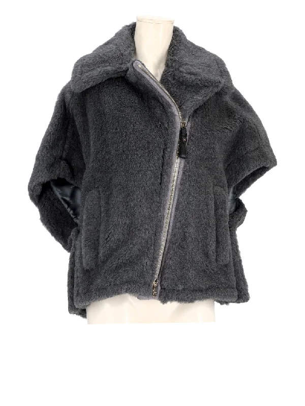 NewMant biker jacket cape in wool and alpaca Teddy fabric Mesh Jacket Canvas Jacket Denim Jacket