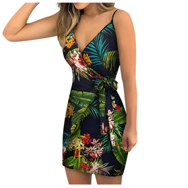 Chic Fashion Flower Print Mini Dress Elegant Vintage Mini Dress