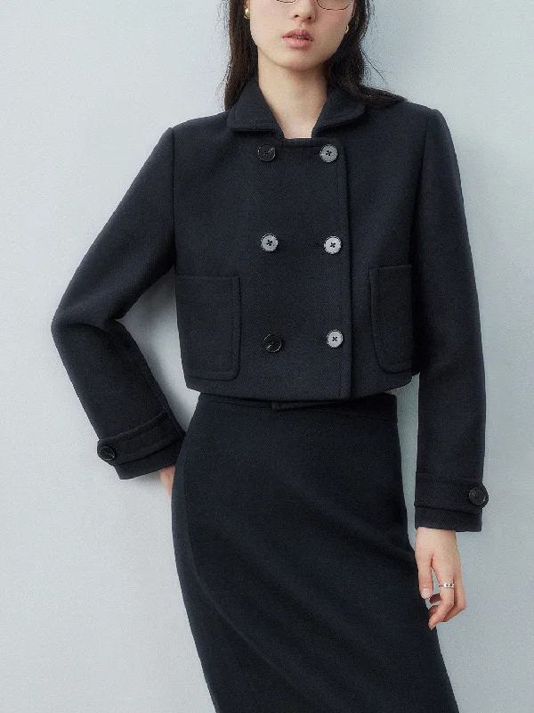 Cropped Double Breasted Jackets Satin Fabric Silk Fabric Chiffon Fabric