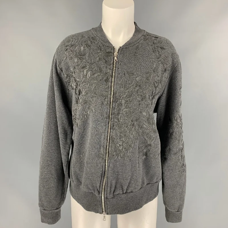 DRIES VAN NOTEN Size L Dark Gray Embroidered Cotton Bomber Jacket Denim Jacket Leather Jacket Suede Jacket