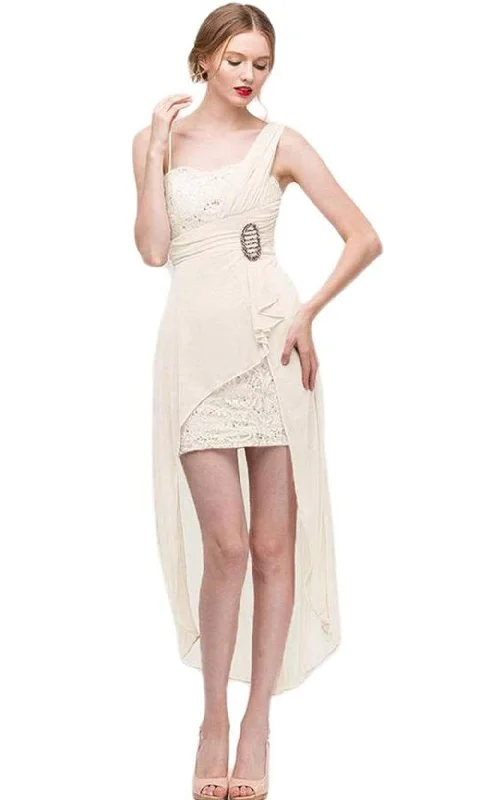 Eureka Fashion - Lace Mini Dress with High Low Chiffon Overskirt 1921 Cozy Knit Mini Dress