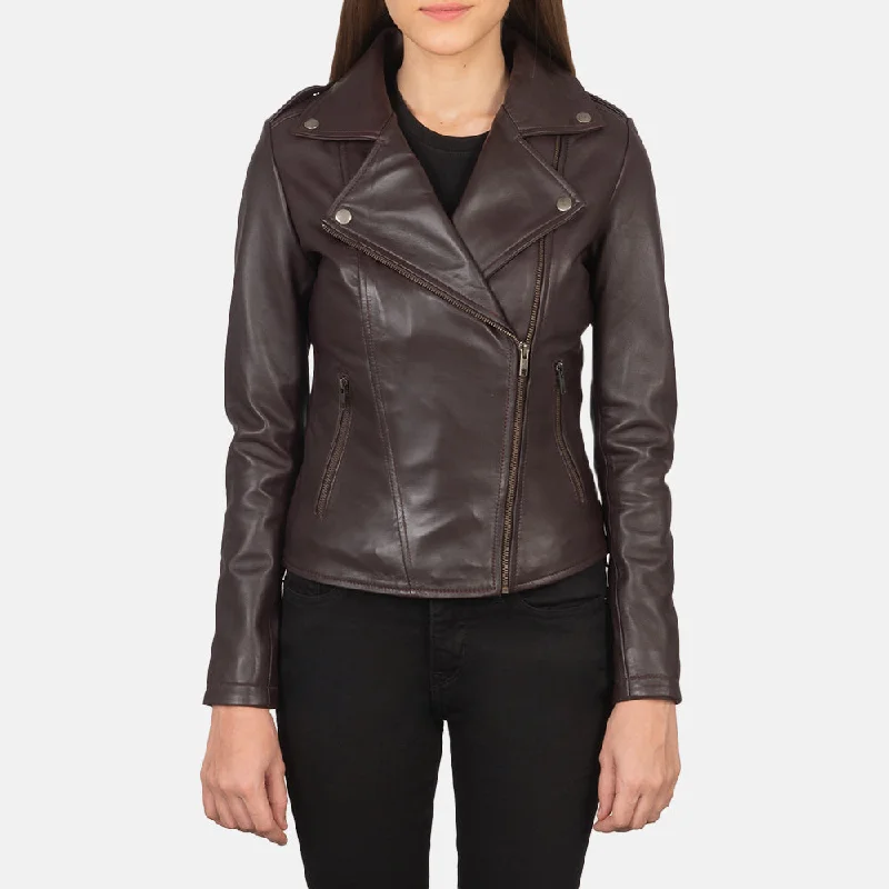 Flashback Maroon Leather Biker Jacket Wool Fabric Cashmere Fabric Tweed Fabric