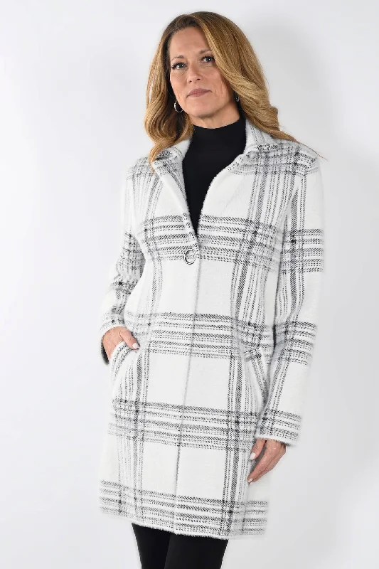 Frank Lyman 233860U White Black Check Longline Jacket Belted Jacket Elasticated Jacket Padded Jacket